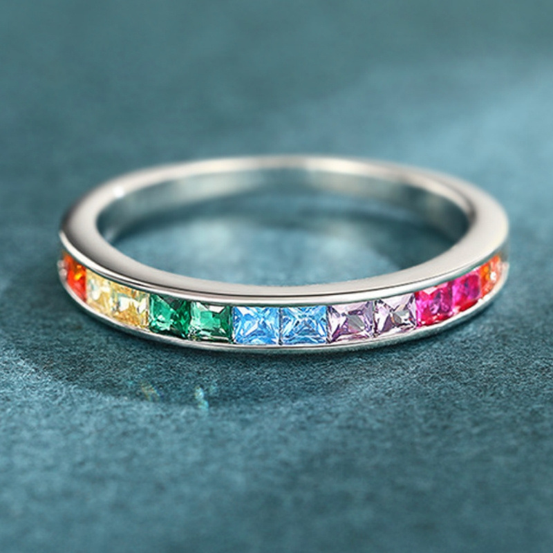 Copper Ring with Colorful Zirconia Inlay for Pride Month